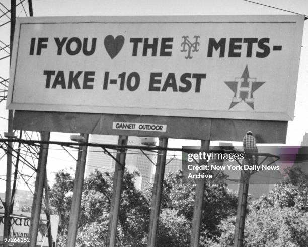 New York Mets sign during Baseball's National League Playoffs.