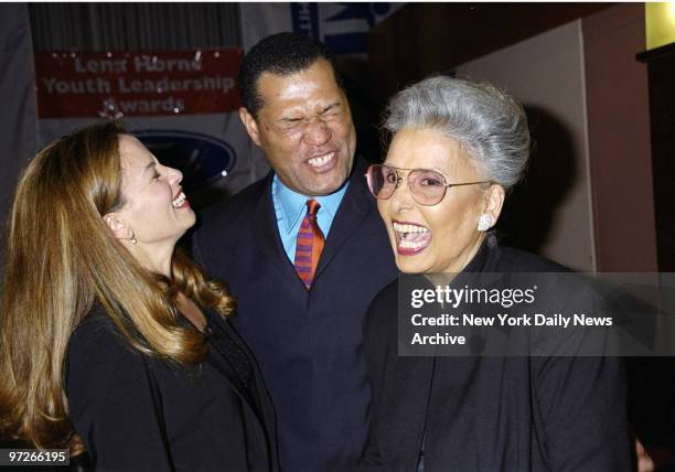 Lena Horne shares a laugh with her granddaughter, Jenny Lumet, and actor Laurence Fishburne at Avery Fisher Hall gala honoring Horne for her...