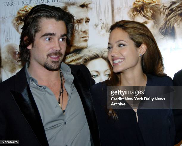Colin Farrell and Angelina Jolie get together at a Film Society of Lincoln Center salute to director Oliver Stone that included a screening of...