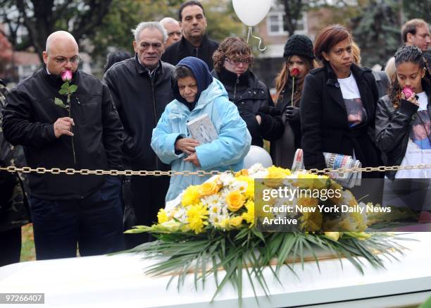 Lenny Rosado Joida Quinonez, her mother, and grandma Olga Rosado at funeral for Leandra Rosado, who was killed when her friend's mother Carmen...