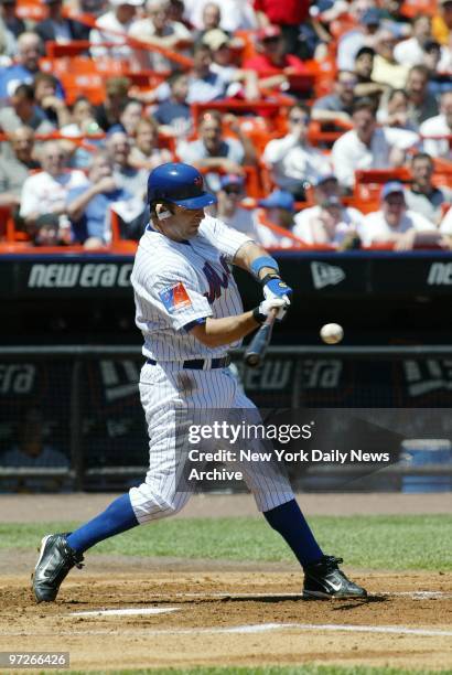 New York Mets' Todd Zeile hits a two-run homer in the first inning of game against the St. Louis Cardinals at Shea Stadium. The Cardinals went on to...