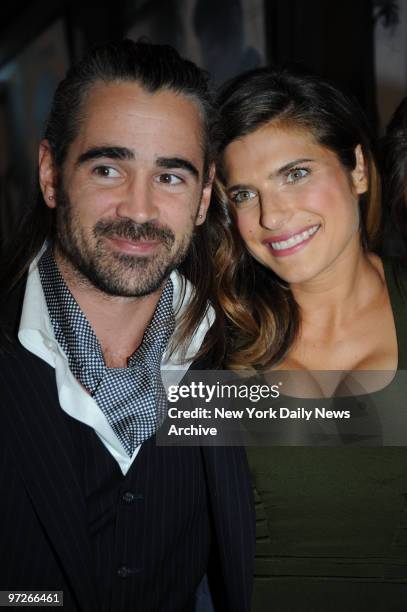 Colin Farrell greets Lake Bell at the NY Premiere of the movie "Pride And Glory" .held at the Loews Lincoln Square