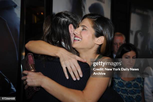 Colin Farrell greets Lake Bell at the NY Premiere of the movie "Pride And Glory" .held at the Loews Lincoln Square