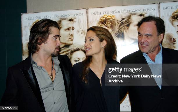 Colin Farrell, Angelina Jolie and Oliver Stone team up at a Film Society of Lincoln Center salute to Stone that included a screening of "Alexander."...