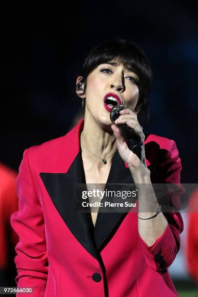 Singer Nolwenn Leroy performs before the France 98 v FIFA 98 football match at U Arena on June 12, 2018 in Nanterre, France.