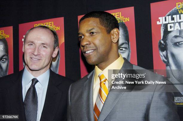 Colm Feore and Denzel Washington are on hand at Gotham Hall for the opening night party for the Broadway production of "Julius Caesar." They star in...