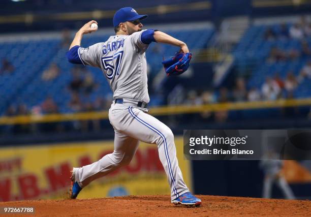 Pitcher Jaime Garcia of the Toronto Blue Jays pitches during the second inning of a game against the Tampa Bay Rays on June 12, 2018 at Tropicana...