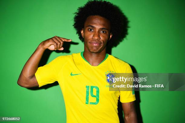 Willian of Brazil poses during the official FIFA World Cup 2018 portrait session at the Brazil Team Camp on June 12, 2018 in Sochi, Russia.