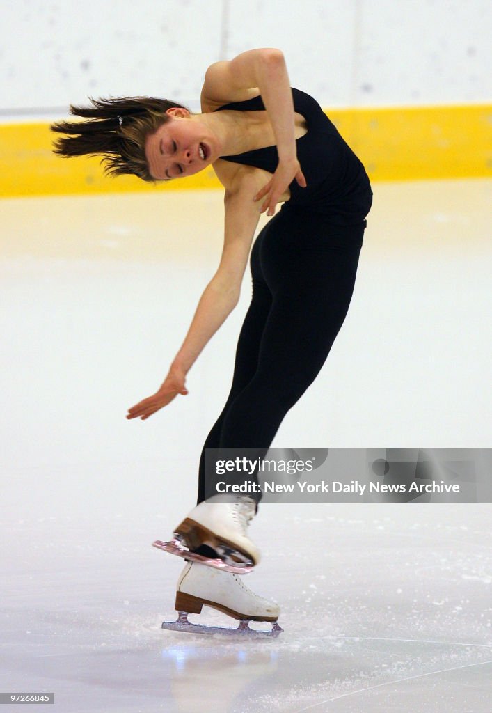 Figure skater Emily Hughes practices her routine at the Tori