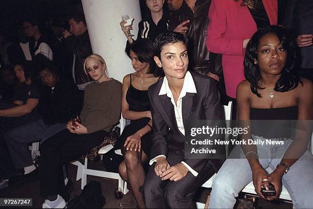 Ingrid Casares is in the audience at the Fila Renaissance party and fashion show.,