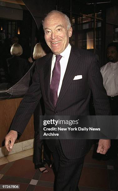 Leonard Lauder attending launching of Estee Lauder fragrance "Lauder Pleasures For Men" at Ristorante Barolo.,