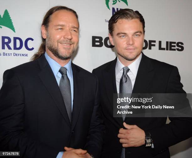 Leonardo DiCaprio and Russell Crowe at the World Premiere NRDC Benefit of the movie "Body Of Lies" held in the Frederick P. Rose Hall home of Jazz at...