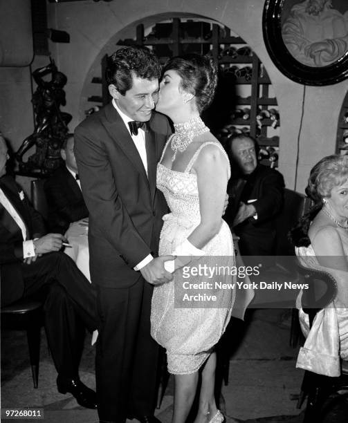 Leones Restaurant..., Pix Show:... Eddie Fisher and his wife Elizabeth Taylor, dance at a reception for Eddie after he opened at the Empire Room in...