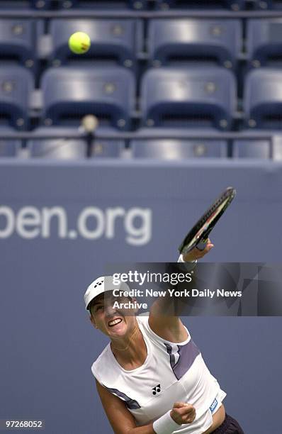Monica Seles keeps her eye on the ball in her second-round defeat of Anne Kremer at the U.S.Open in Flushing Meadows.