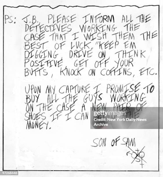 Letter written to Daily News Reporter Columnist Jimmy Breslin by Son of Sam, .44 Caliber shooting suspect David Berkowitz,