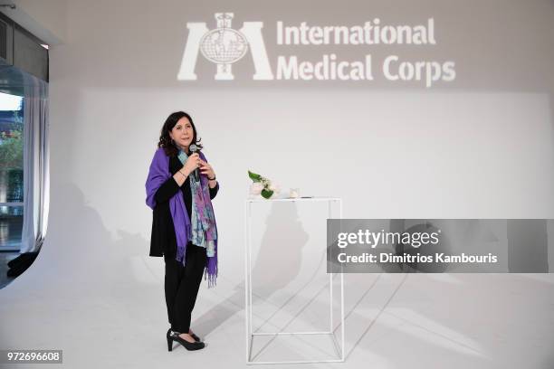 President & CEO, International Medical Corps Nancy Aossey speaks during the International Medical Corps summer cocktail event hosted by Sienna Miller...