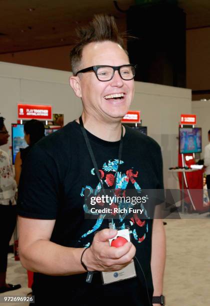 Mark Hoppus visits the Nintendo booth during the 2018 E3 Gaming Convention at Los Angeles Convention Center on June 12, 2018 in Los Angeles,...