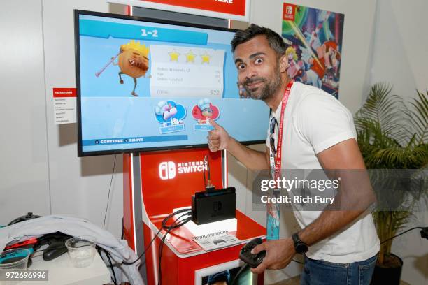 Pardis Parker visits the Nintendo booth during the 2018 E3 Gaming Convention at Los Angeles Convention Center on June 12, 2018 in Los Angeles,...
