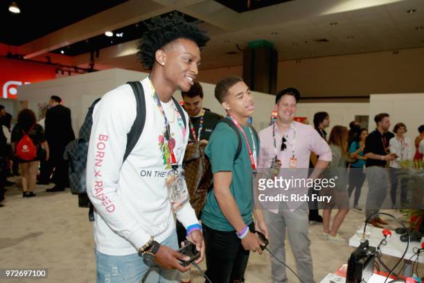 De'Aaron Fox visits the Nintendo booth during the 2018 E3 Gaming Convention at Los Angeles Convention Center on June 12, 2018 in Los Angeles,...