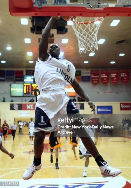 Lincoln's Lance Stephenson misses an attempt at a dunk., Abraham Lincoln High School against Thomas Jefferson in the PSAL semi-finals.,
