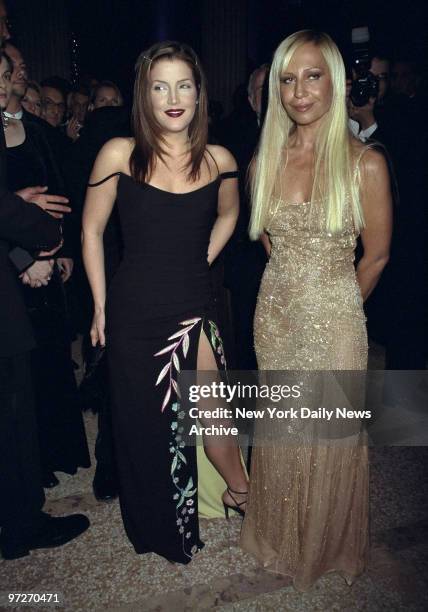 Lisa Marie Presley and Donatella Versace attending Metropolitan Museum of Art Costume Institute gala to introduce Gianni Versace Exhibition.