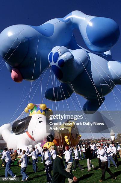 Macy's Thanksgiving day parade floats are tested at Stevens Institute athletic field in Hoboken. New floats include Blues Clues, the Snoopy Millenium...