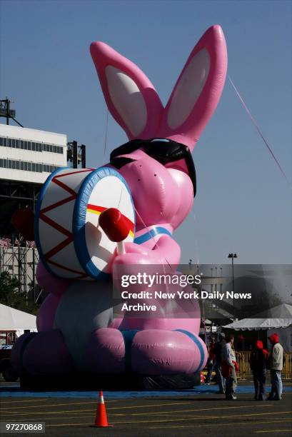 The brand-new Energizer Bunny Balloonicle - a balloon and self-powered vehicle in one - is inflated and tested during Macy's Balloonfest in parking...
