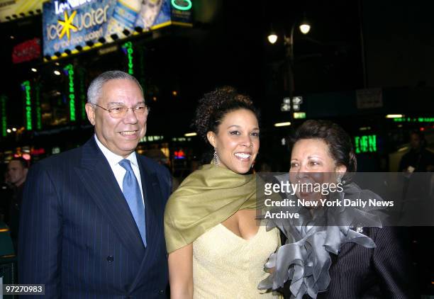 Linda Powell is joined by her father, Colin, and mother Alma as they arrive at the Blue Fin restaurant for the opening night party for the Broadway...