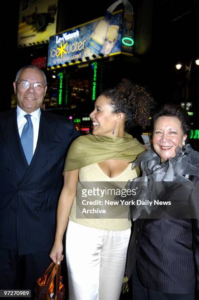 Linda Powell is joined by her father, Colin, and mother, Alma, as they arrive at the Blue Fin restaurant for the opening night party for the Broadway...