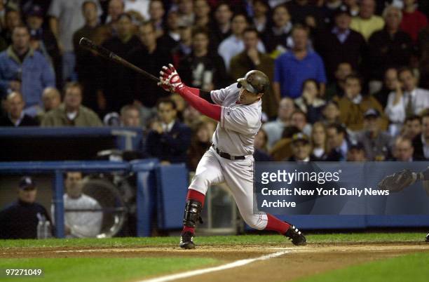 Boston Red Sox' Todd Walker singles in the first inning of Game 7 of the American League Championship Series against the New York Yankees at Yankee...