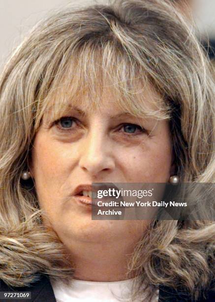 Linda Tripp making a statement after completing testimony before the grand jury investigating Monica Lewinsky's affair with President Clinton.