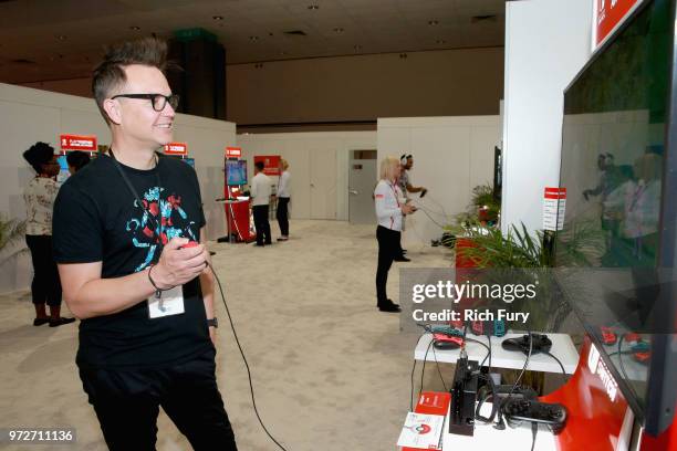 Mark Hoppus visits the Nintendo booth during the 2018 E3 Gaming Convention at Los Angeles Convention Center on June 12, 2018 in Los Angeles,...