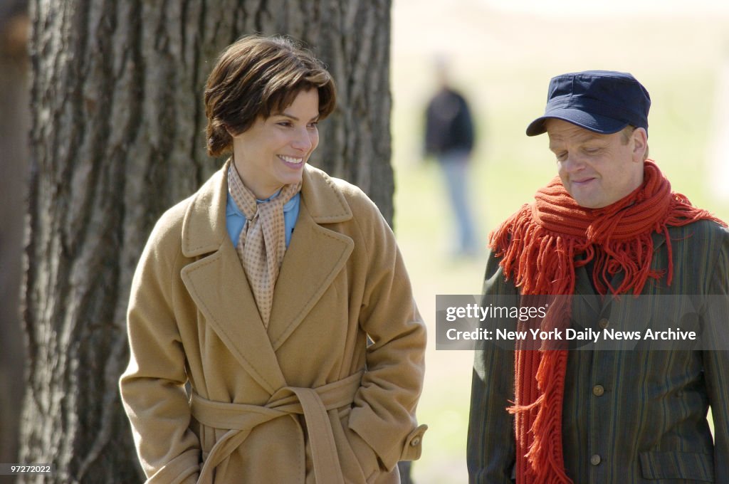 Sandra Bullock and Toby Jones film a scene from their new mo