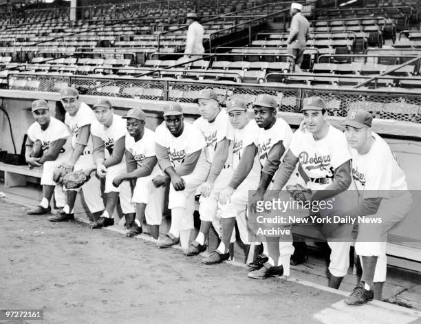 The Brooklyn Dodgers' starting lineup is ready to take on the New York Yankees in the World Series at Ebbets Field: Roy Campanella, Carl Furillo, Gil...