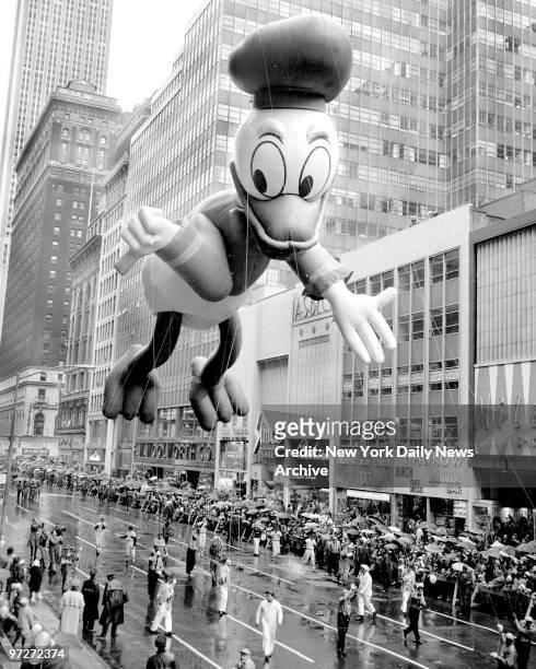 It sure is a fine day for ducks, says Donald as he floats down the street in the Macy's Thanksgiving Day parade.
