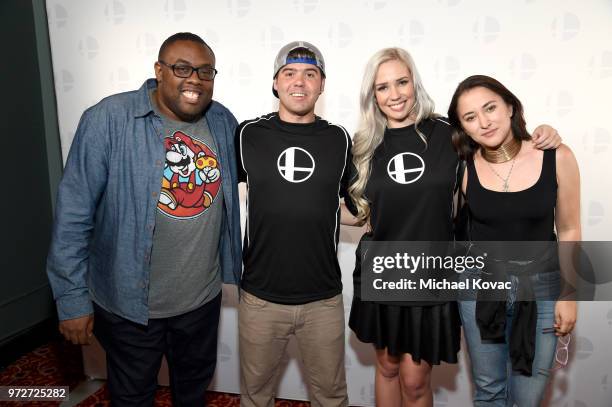 Andre Meadows, Devinsupertramp, Alanah Pearce and Zelda Williams attend Nintendo's 2018 Super Smash Bros. Invitational at Belasco Theatre on June 12,...