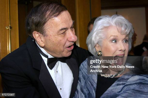 Composer Richard Sherman gets together with Sally Ann Howes at the Hilton Theater on W. 42nd St. On opening night of the Broadway production of...