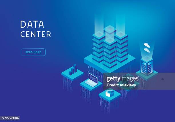 ilustraciones, imágenes clip art, dibujos animados e iconos de stock de concepto de servidores de red - proyección-isométrica