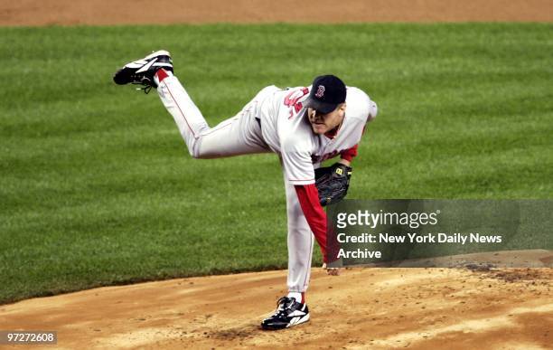 Boston Red Sox's starter Curt Schilling pitches during Game 6 of the American League Championship Series against the New York Yankees at Yankee...