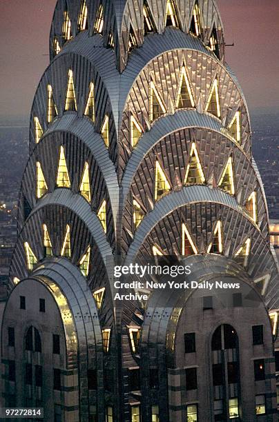 The Chrysler Building at night photographed from the roof of The MetLife Building
