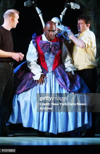 It's a dress rehearsal, so TV weatherman Al Roker gets decked out in a dress for his Broadway debut as the Mystery Guest in "The Play What I Wrote"...