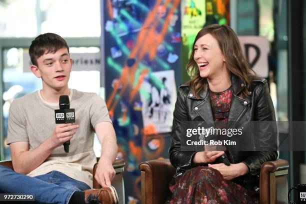 Lewis MacDougall and Vera Farmiga attend the Build Series at Build Studio on June 12, 2018 in New York City.