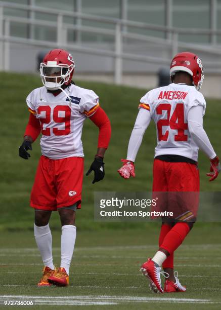 Kansas City Chiefs defensive backs Eric Berry and David Amerson during Chiefs Minicamp on June 12, 2018 at the Kansas City Chiefs Training Facility...