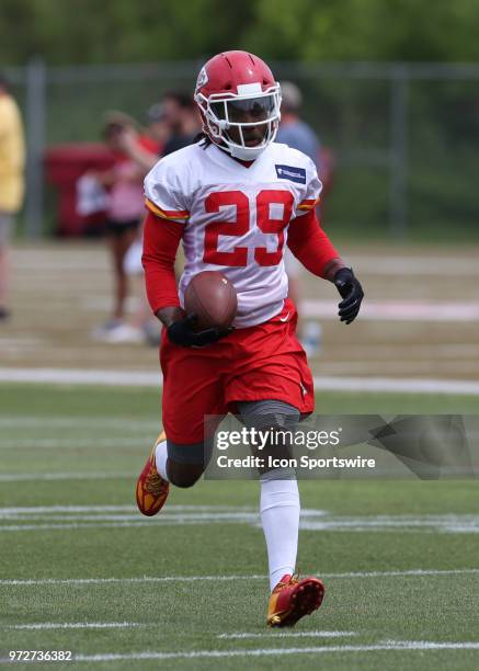 Kansas City Chiefs defensive back Eric Berry after catching a ball during Chiefs Minicamp on June 12, 2018 at the Kansas City Chiefs Training...