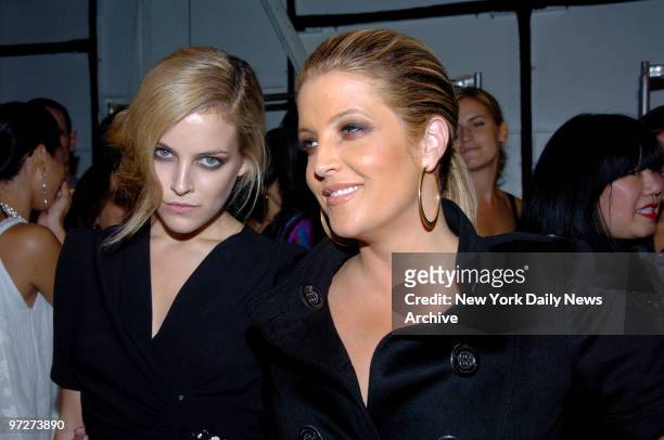 Lisa Marie Presley with her daughter Danielle Riley at the Anna Sui Fashion Show held in Bryant Park ....
