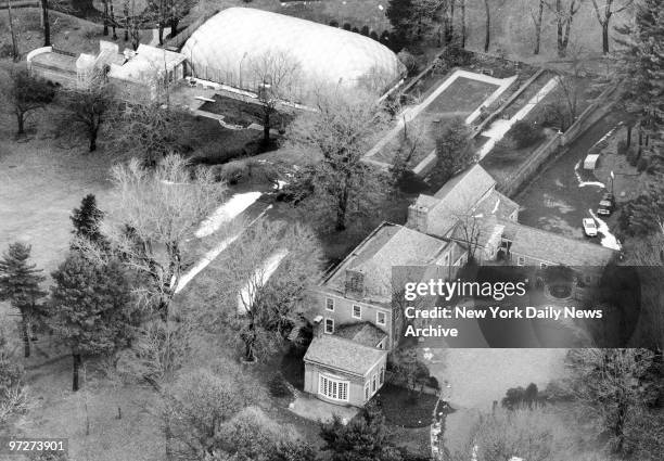Ivan Boesky residence in North Castle, Westchester, complete with swimming pool and bubble tennis court.