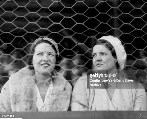 Mrs. Claire Ruth and Julia Ruth watch game from box at Yankee vs. Boston Braves game.