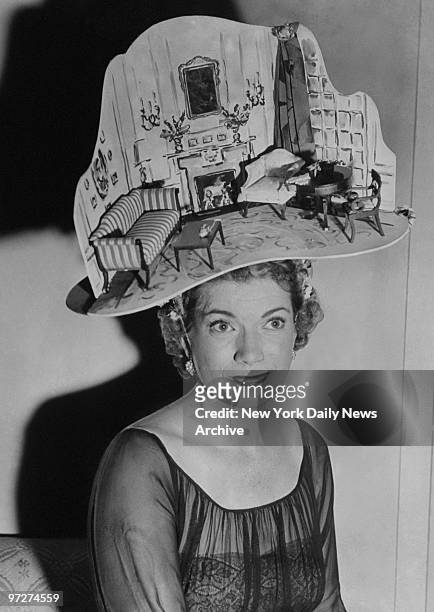 Mrs. Dorland Doyle wearing a living room hat at the Bal de Tete, at the Ritz Carlton.