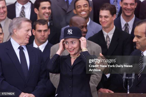 First Lady Hillary Rodham Clinton welcomed George Steinbrenner and the New York Yankees to a ceremony honoring their championship, on the South Lawn...