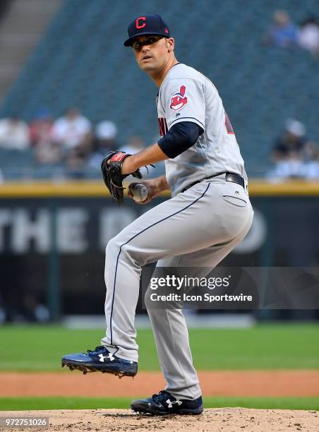 Cleveland Indians starting pitcher Adam Plutko delivers the ball against the Chicago White Sox on June 12, 2018 at Guaranteed Rate Field in Chicago,...